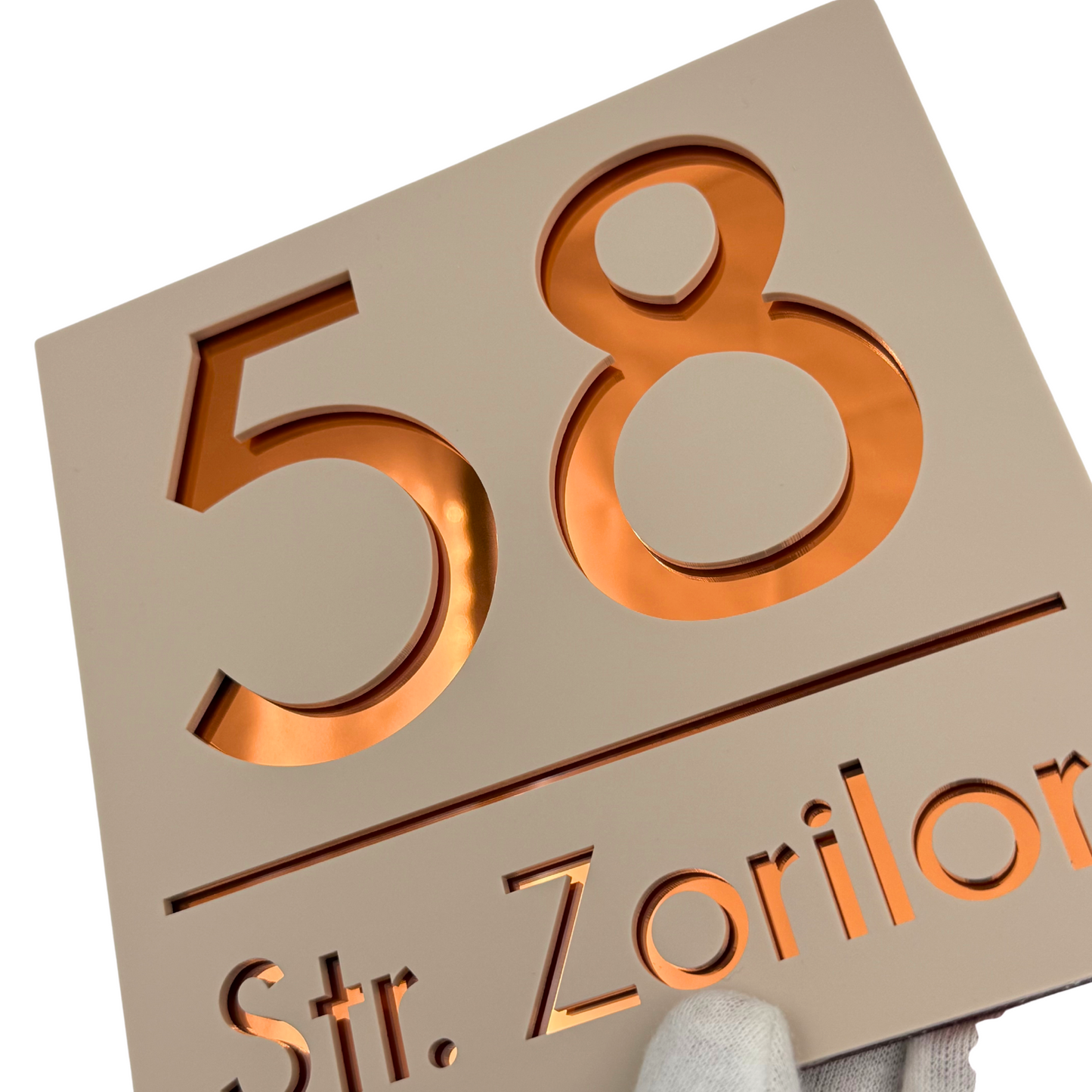 PREMIUM HOUSE NUMBER - Cream colour Satin Copper Mirror - 17×17 cm