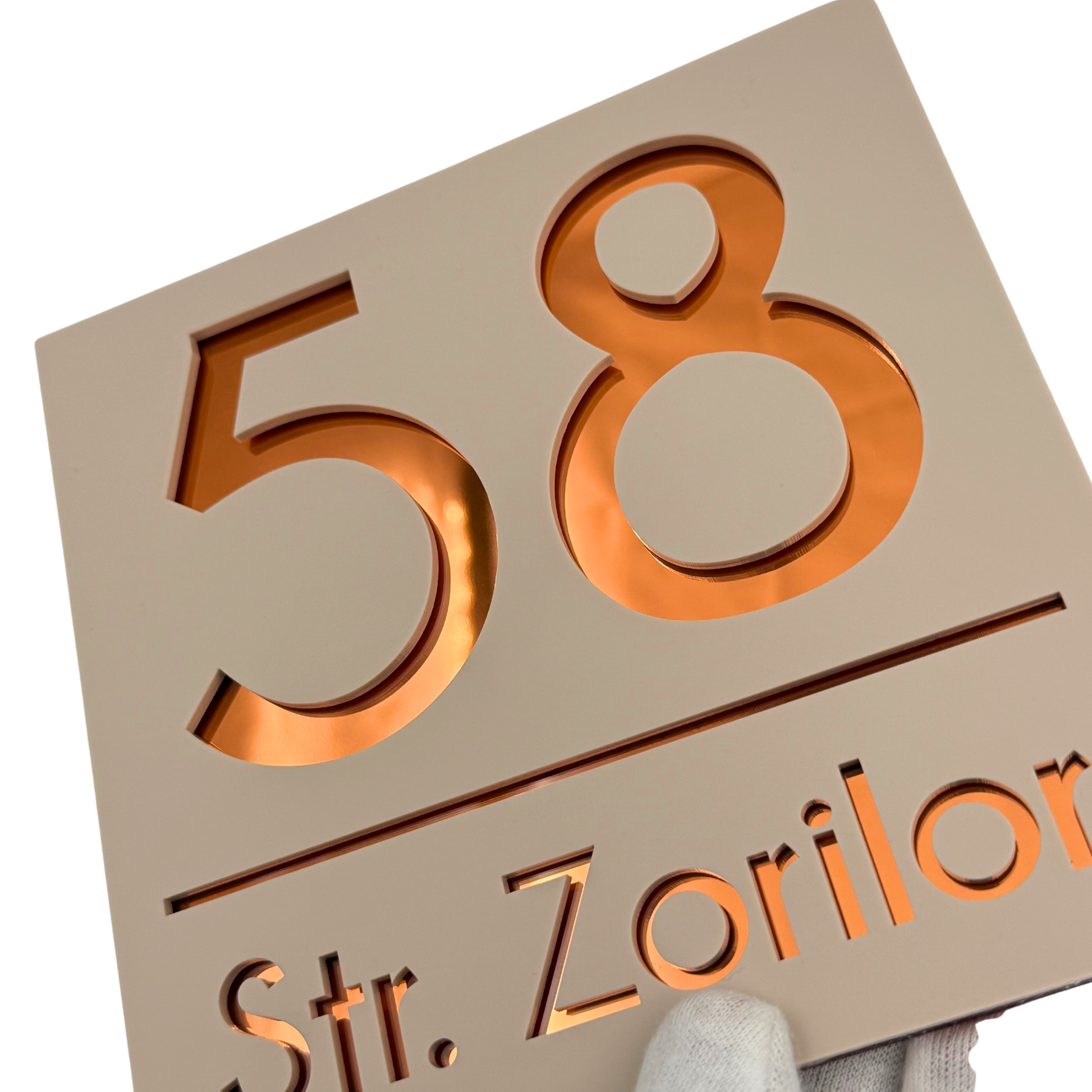 PREMIUM HOUSE NUMBER - Cream colour Satin Copper Mirror - 17×17 cm