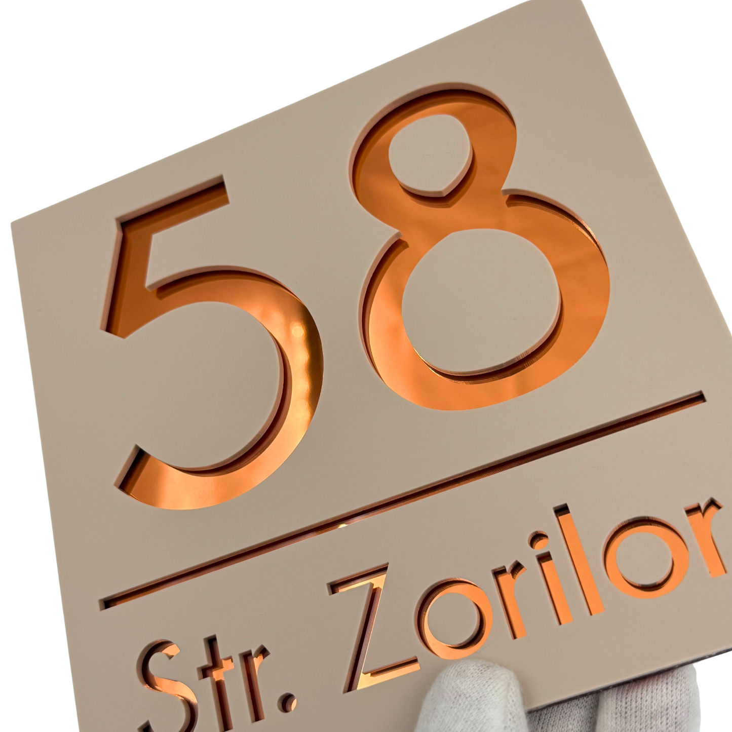 PREMIUM HOUSE NUMBER - Cream colour Satin Copper Mirror - 17×17 cm