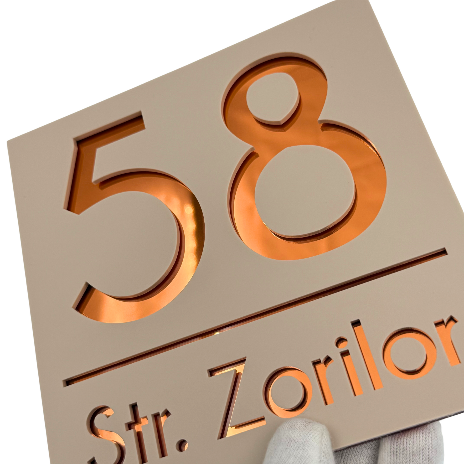 PREMIUM HOUSE NUMBER - Cream colour Satin Copper Mirror - 17×17 cm