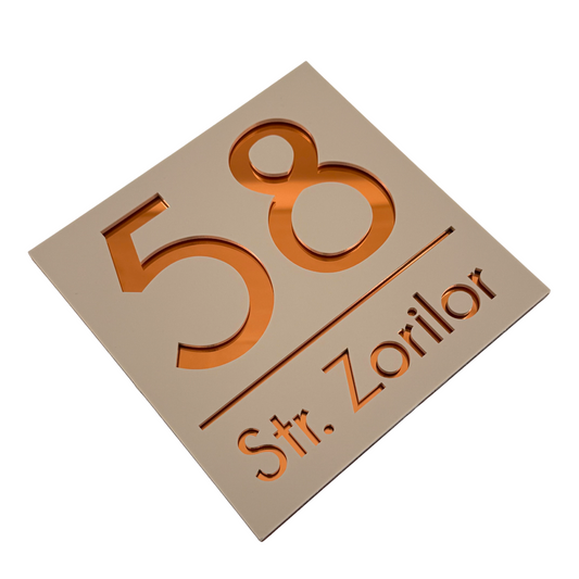 PREMIUM HOUSE NUMBER - Cream colour Satin Copper Mirror - 17×17 cm