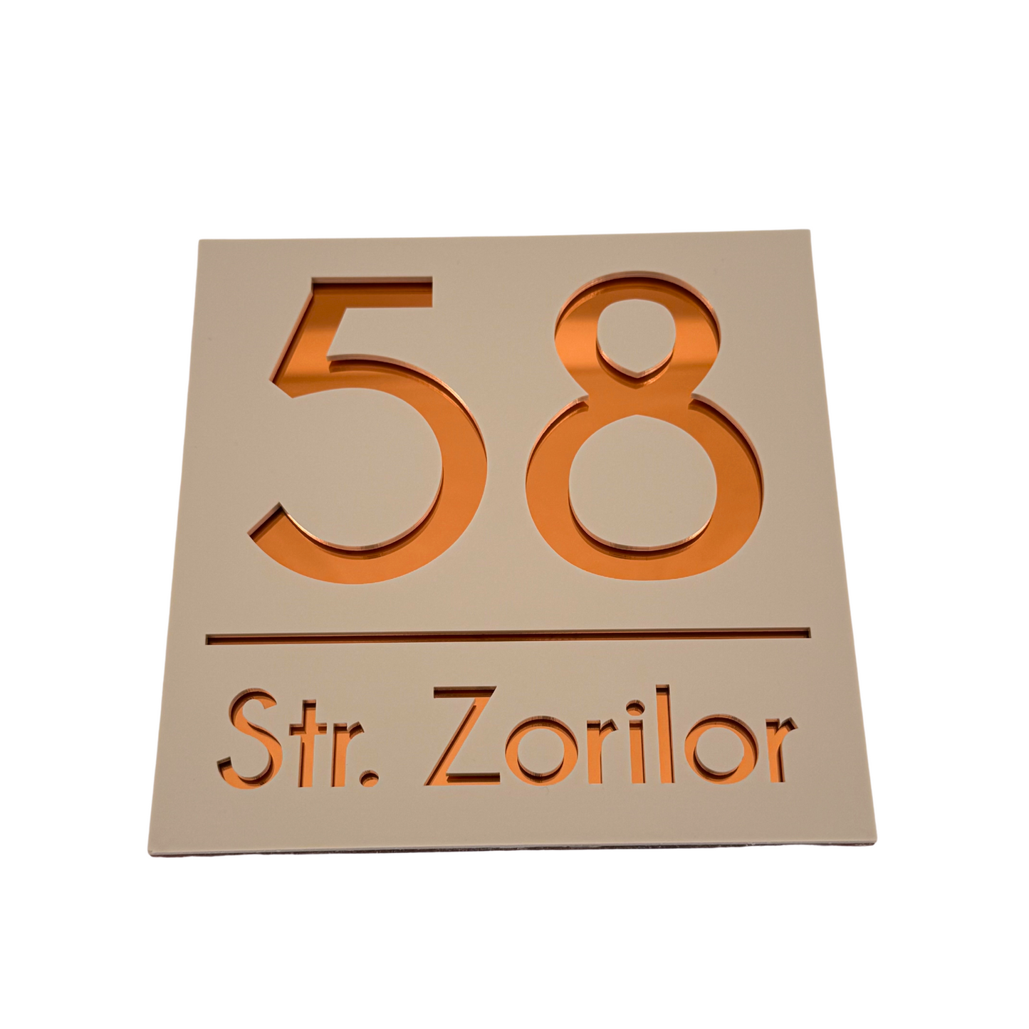 PREMIUM HOUSE NUMBER - Cream colour Satin Copper Mirror - 17×17 cm