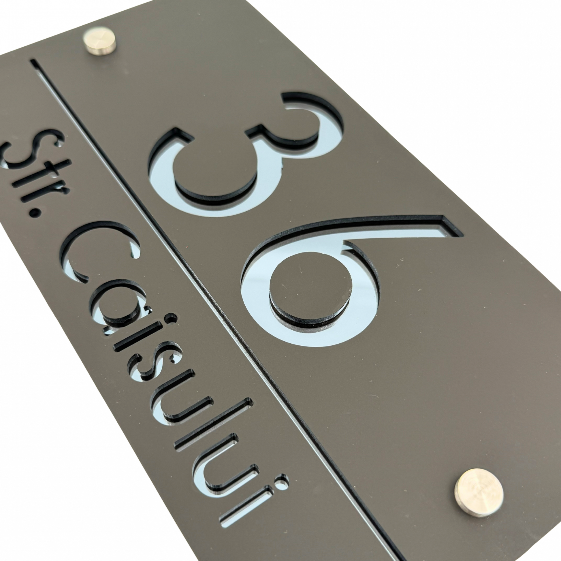 PREMIUM HOUSE NUMBER - Satin Black Anthracite Grey Mirror 2 Spacers Silver - 28×15 cm
