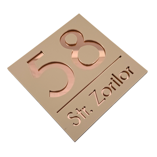 PREMIUM HOUSE NUMBER - Cream colour Satin Rose Gold Mirror - 17×17 cm
