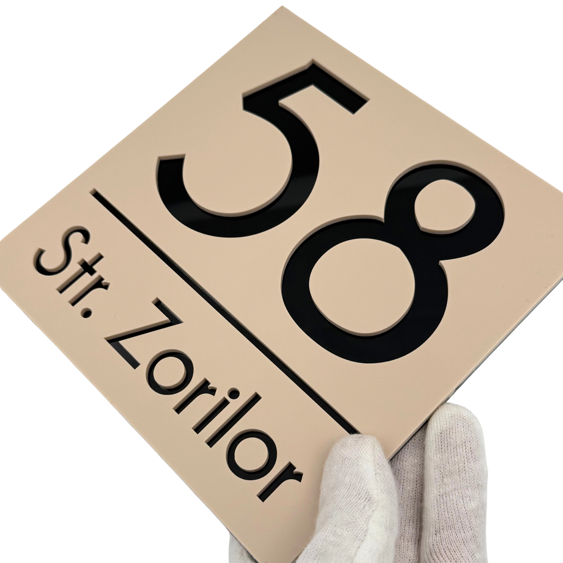 PREMIUM HOUSE NUMBER - Cream colour Satin Glossy Black - 17×17 cm