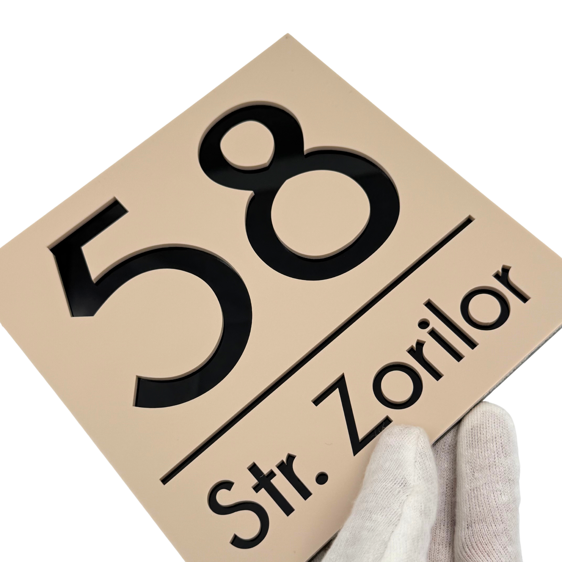 PREMIUM HOUSE NUMBER - Cream colour Satin Glossy Black - 17×17 cm