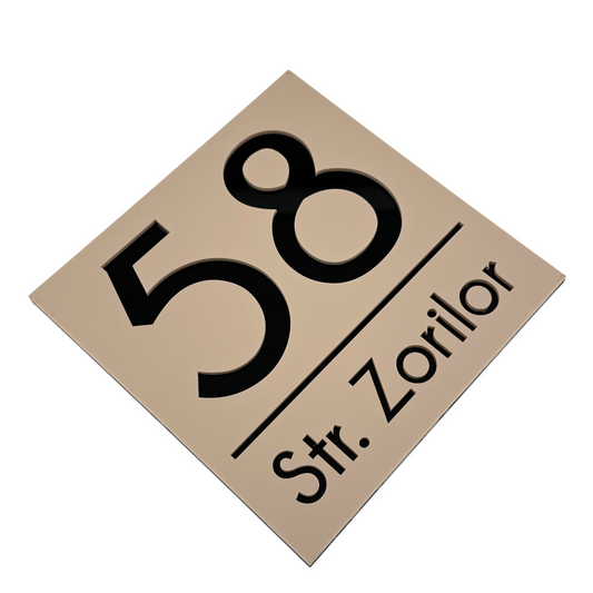PREMIUM HOUSE NUMBER - Cream colour Satin Glossy Black - 17×17 cm