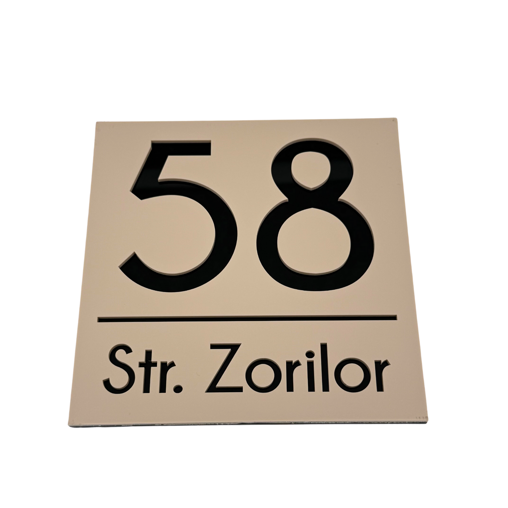 PREMIUM HOUSE NUMBER - Cream colour Satin Glossy Black - 17×17 cm