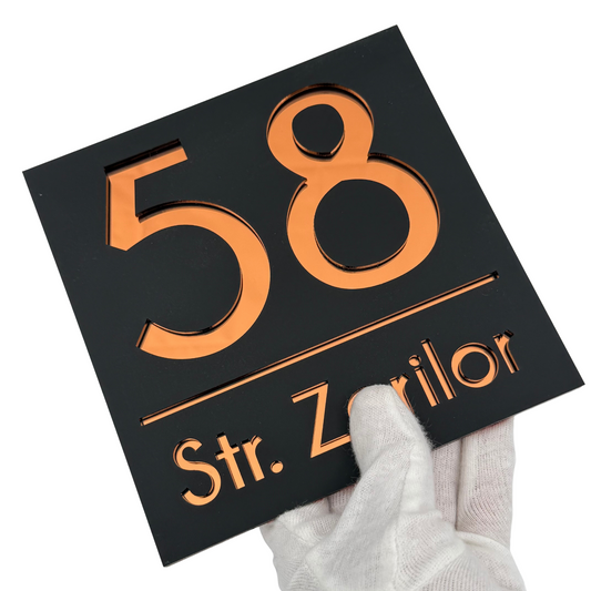PREMIUM HOUSE NUMBER - Satin Black Copper Mirror - 17×17 cm