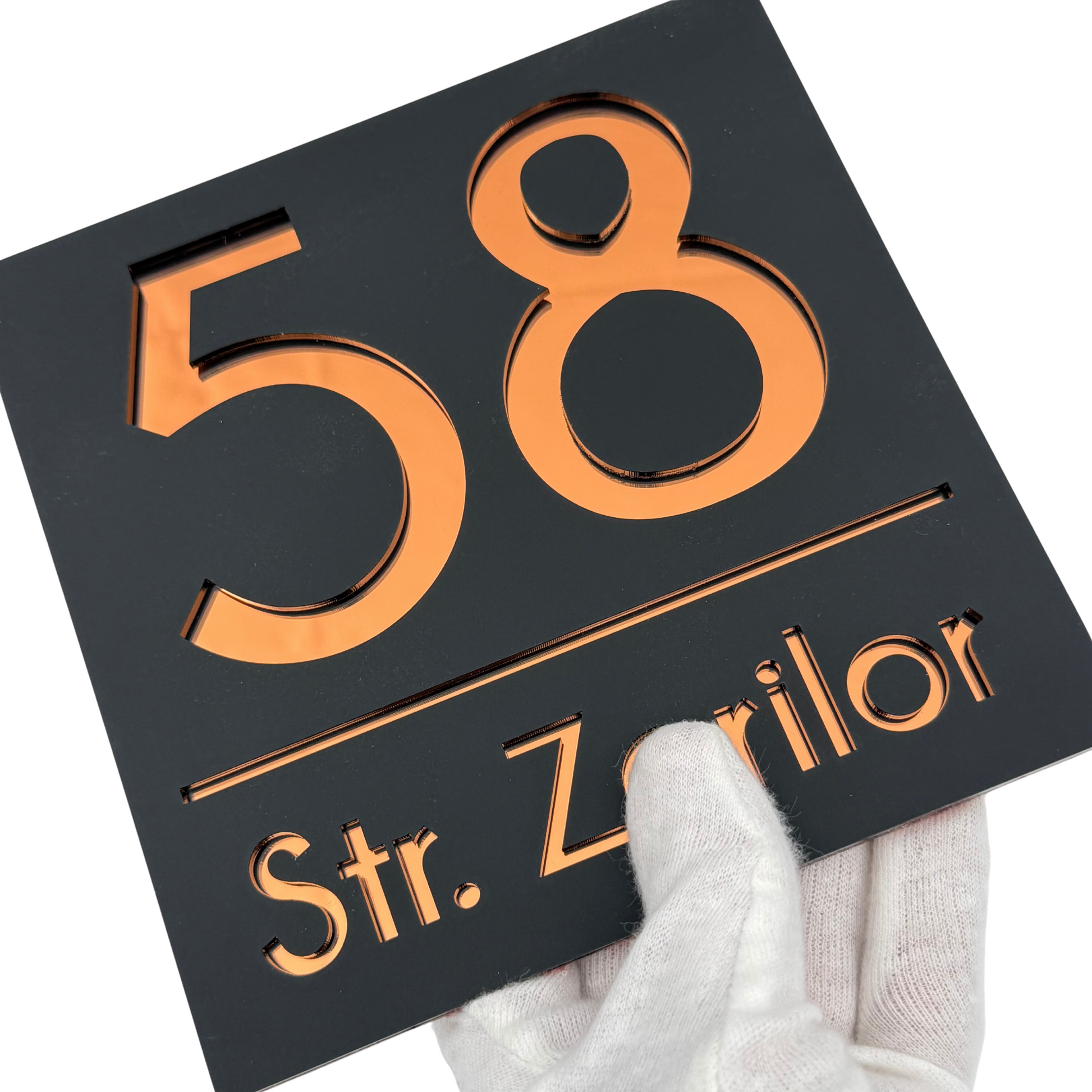 PREMIUM HOUSE NUMBER - Satin Black Copper Mirror - 17×17 cm