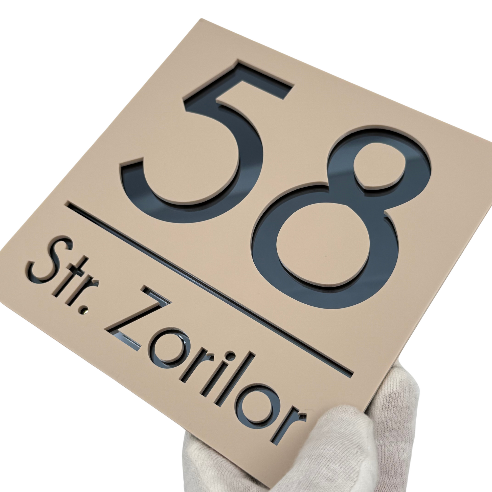 PREMIUM HOUSE NUMBER - Cream colour Satin Anthracite Grey Mirror - 17×17 cm