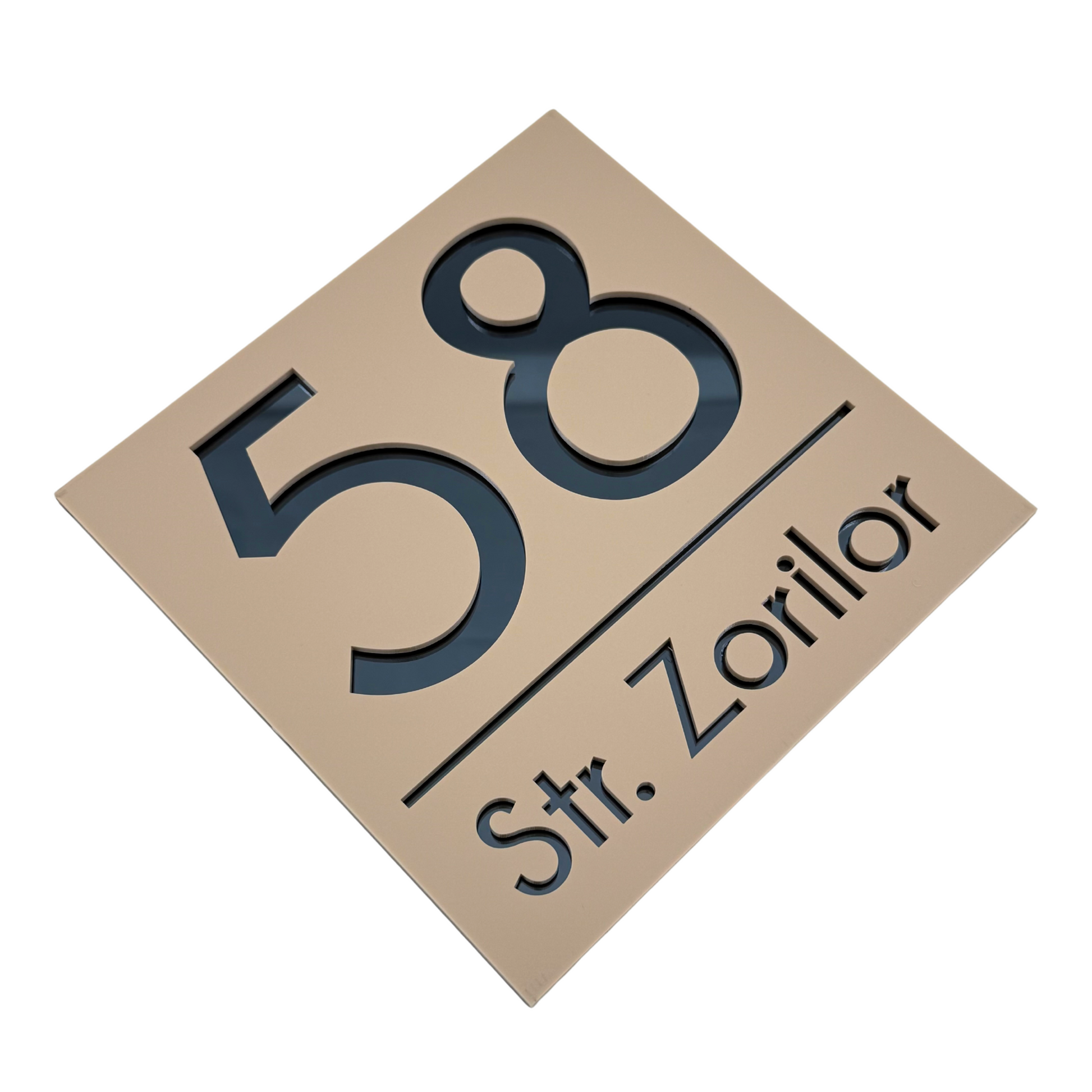 PREMIUM HOUSE NUMBER - Cream colour Satin Anthracite Grey Mirror - 17×17 cm
