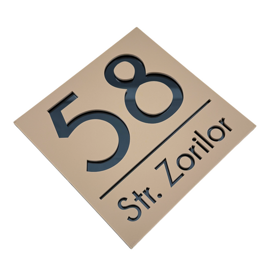 PREMIUM HOUSE NUMBER - Cream colour Satin Anthracite Grey Mirror - 17×17 cm