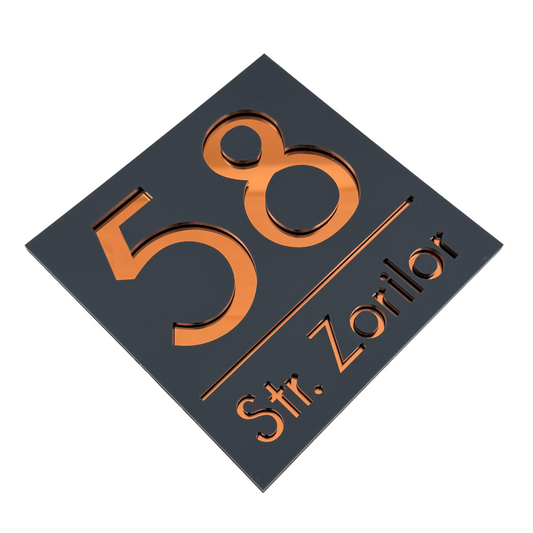 PREMIUM HOUSE NUMBER - Satin Grey Copper Mirror - 17×17 cm