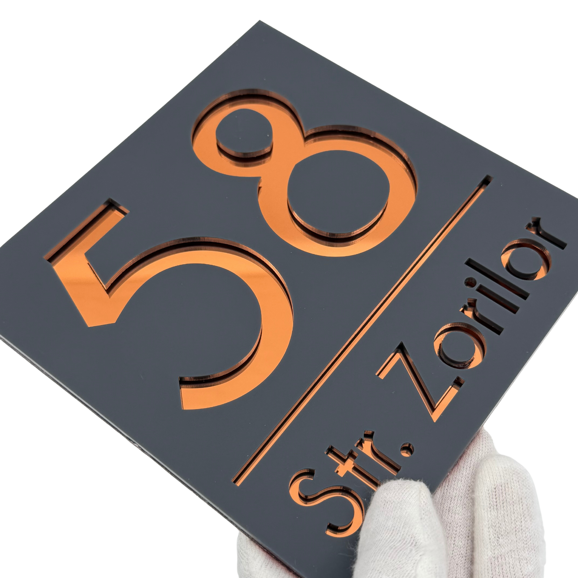 PREMIUM HOUSE NUMBER - Satin Grey Copper Mirror - 17×17 cm