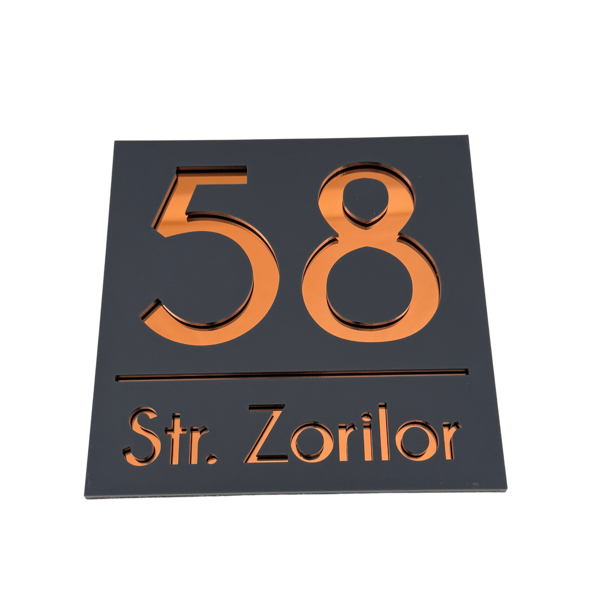 PREMIUM HOUSE NUMBER - Satin Grey Copper Mirror - 17×17 cm