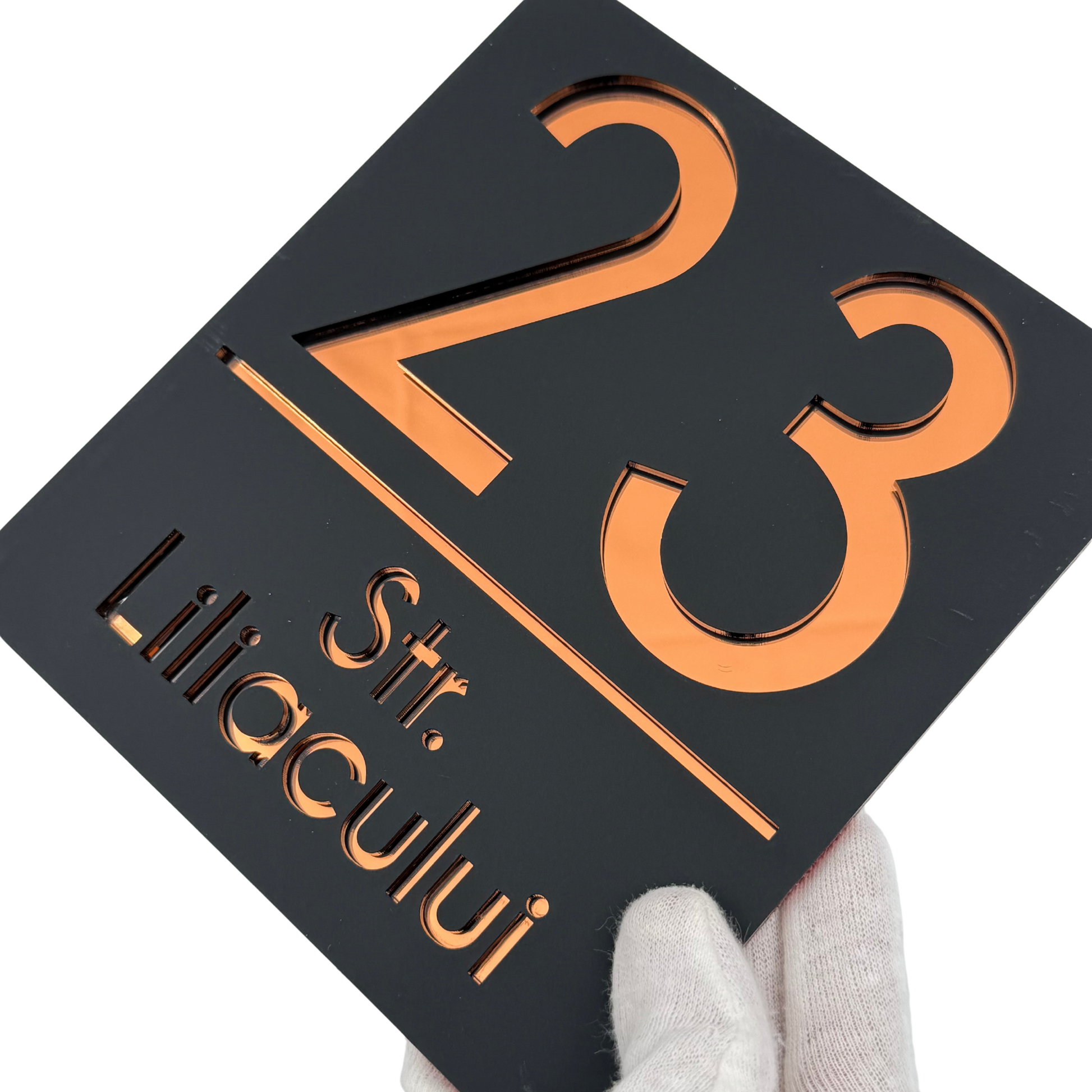 PREMIUM HOUSE NUMBER - Satin Black Copper Mirror - 18×16 cm