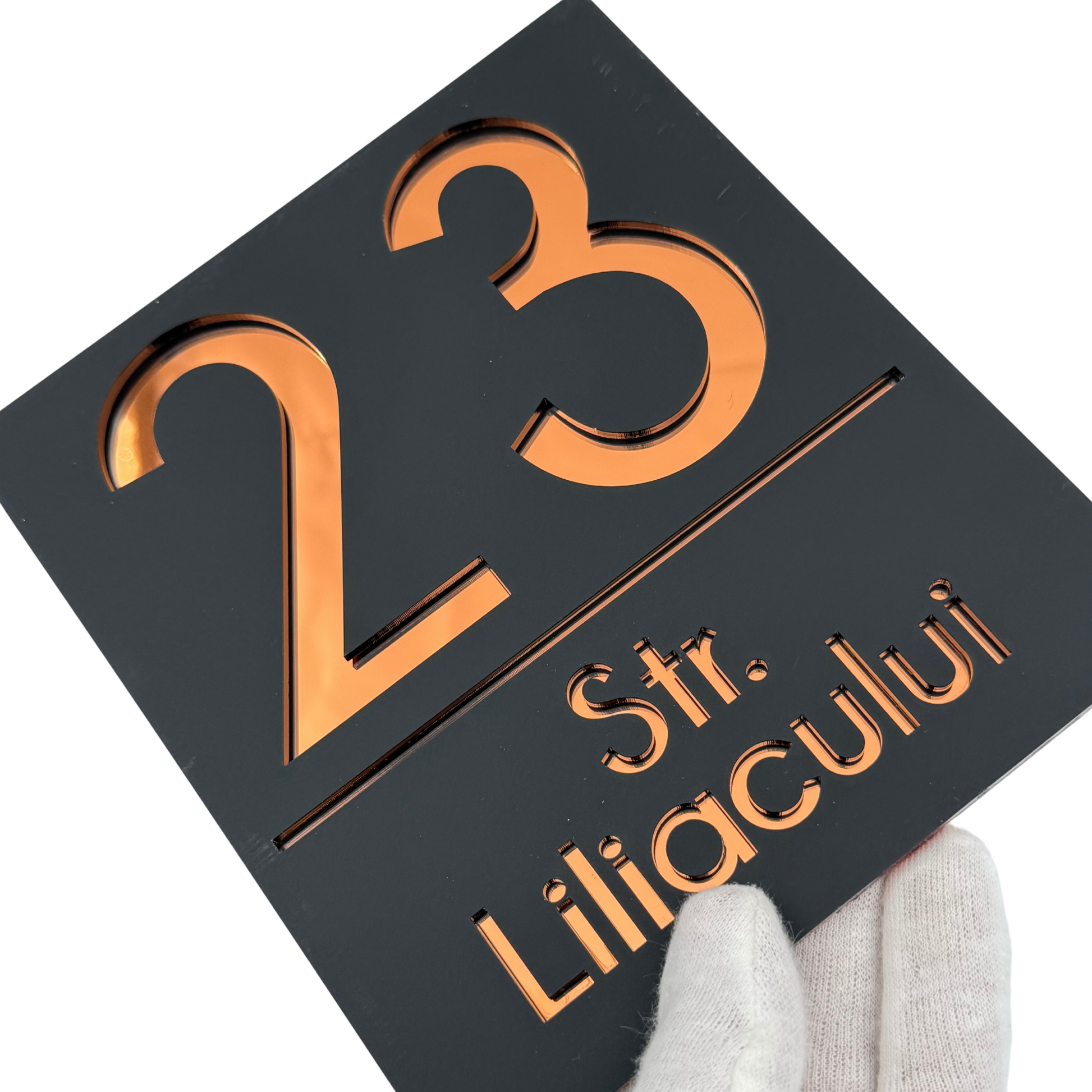 PREMIUM HOUSE NUMBER - Satin Black Copper Mirror - 18×16 cm