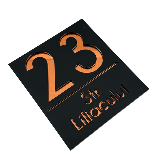 PREMIUM HOUSE NUMBER - Satin Black Copper Mirror - 18×16 cm