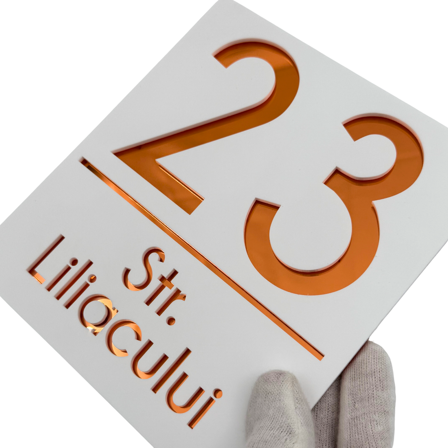 PREMIUM HOUSE NUMBER - White Satin Copper Mirror - 18×16 cm