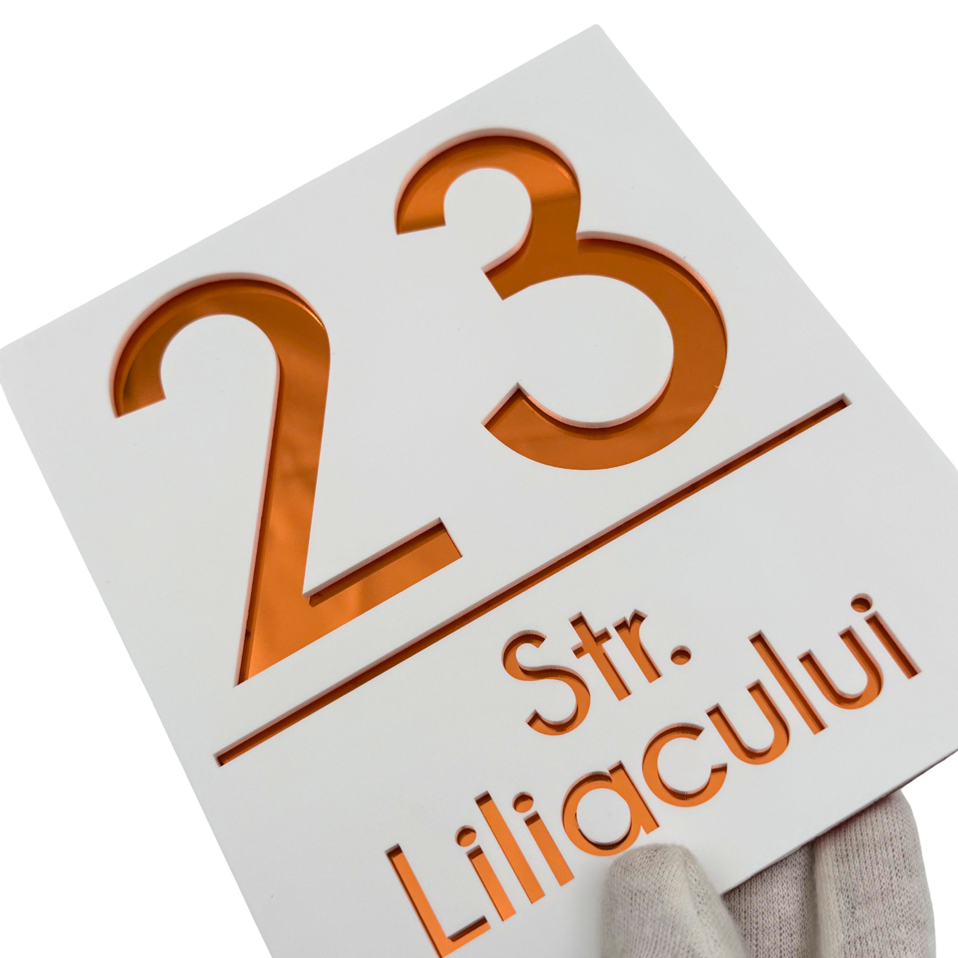 PREMIUM HOUSE NUMBER - White Satin Copper Mirror - 18×16 cm