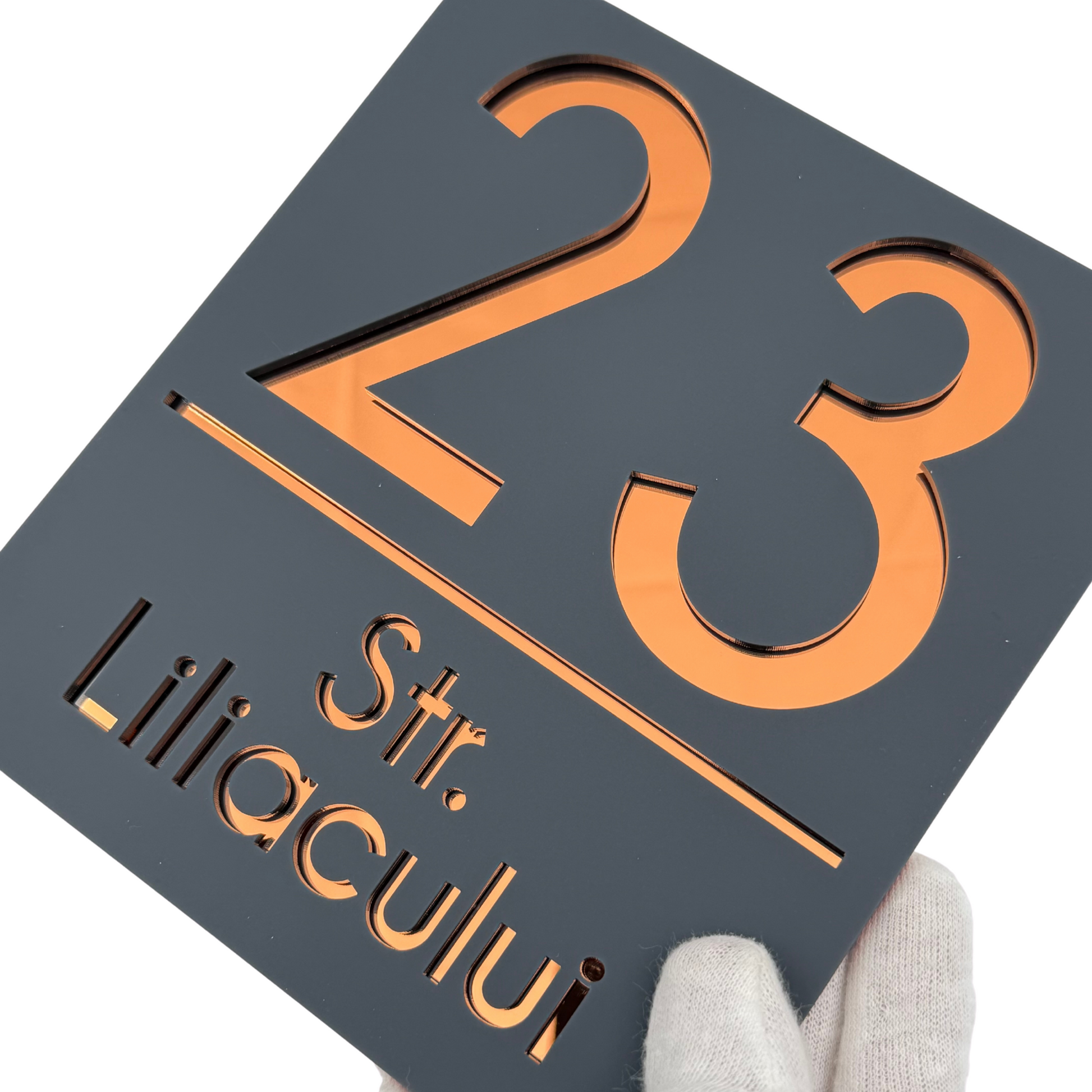 PREMIUM HOUSE NUMBER - Satin Grey Copper Mirror - 18×16 cm