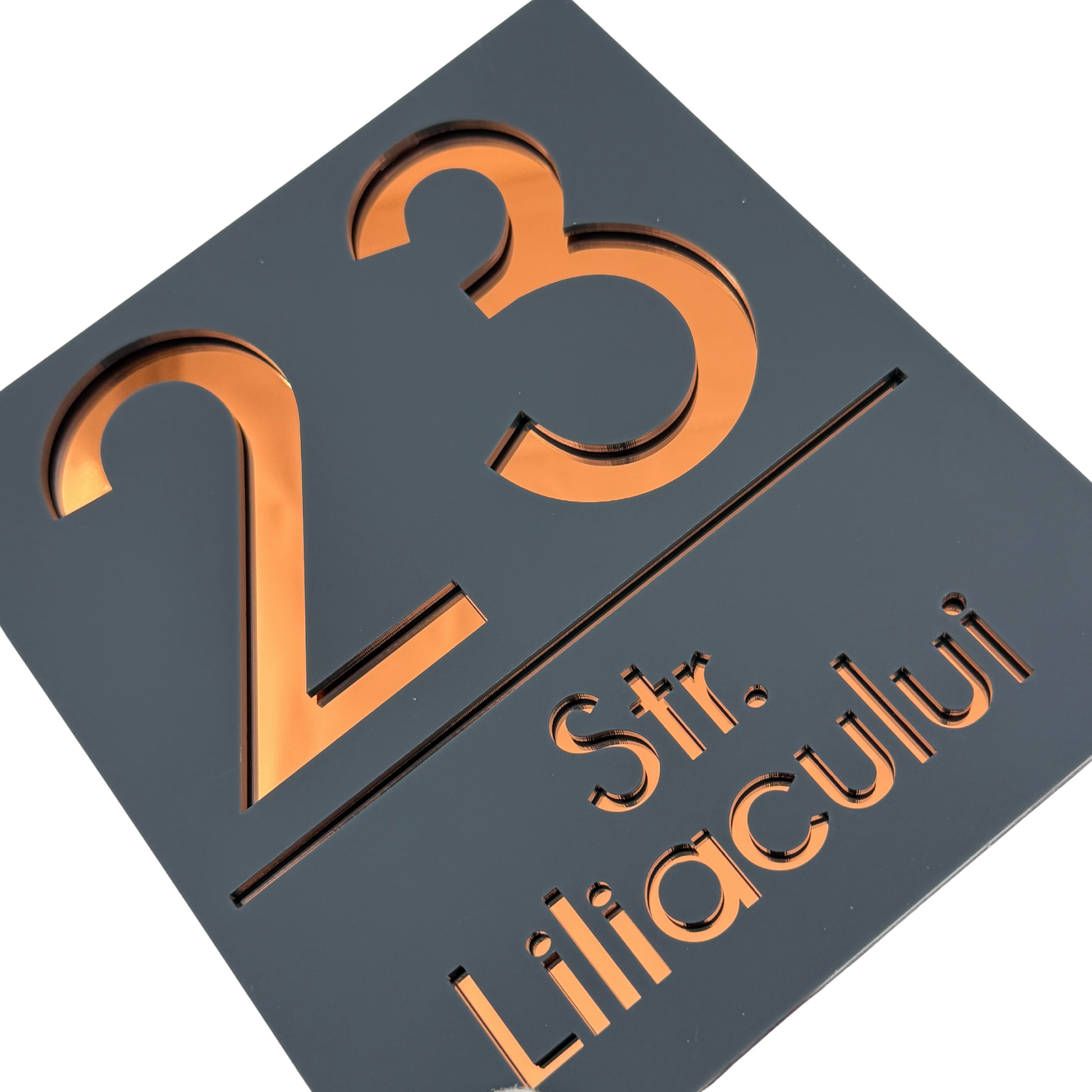 PREMIUM HOUSE NUMBER - Satin Grey Copper Mirror - 18×16 cm