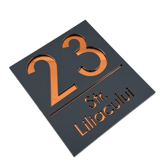 PREMIUM HOUSE NUMBER - Satin Grey Copper Mirror - 18×16 cm