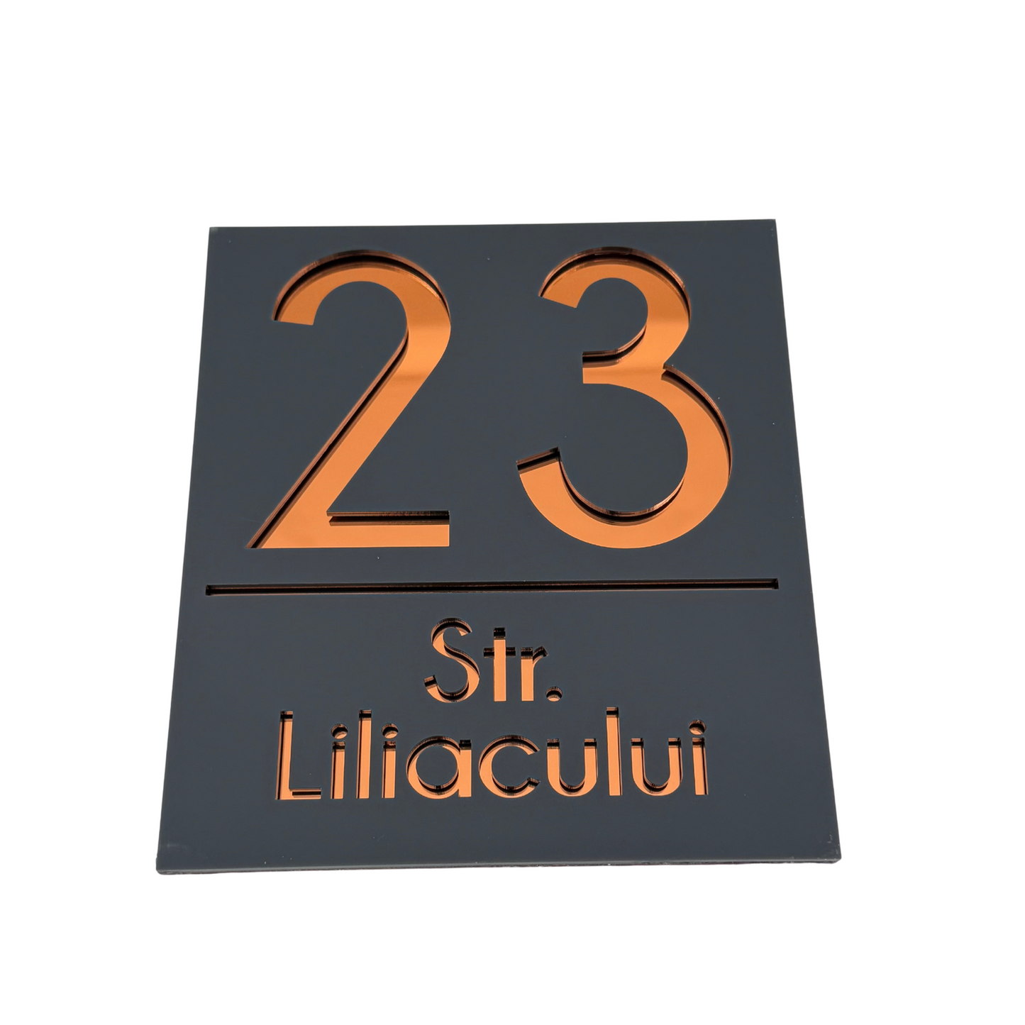 PREMIUM HOUSE NUMBER - Satin Grey Copper Mirror - 18×16 cm