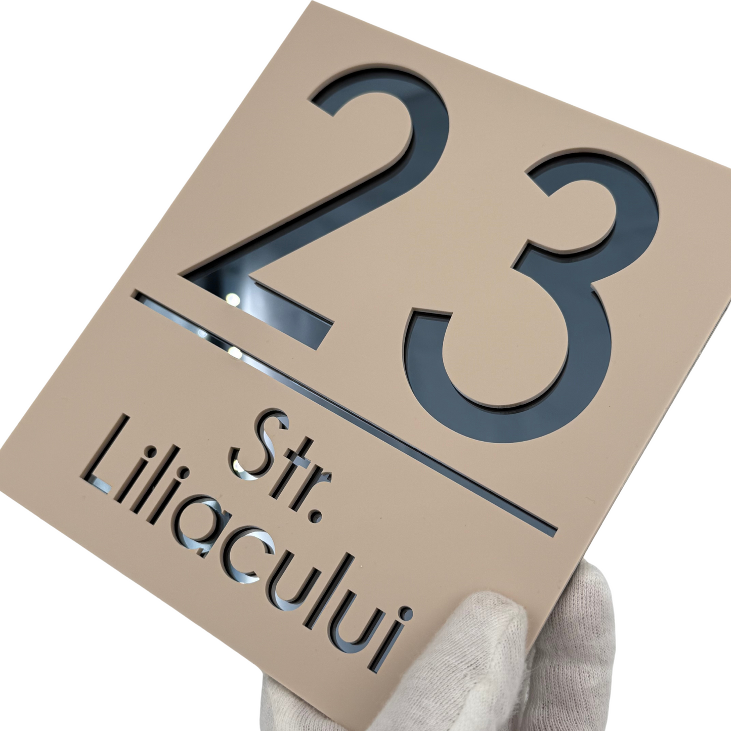 PREMIUM HOUSE NUMBER - Cream colour Satin Anthracite Grey Mirror - 18×16 cm