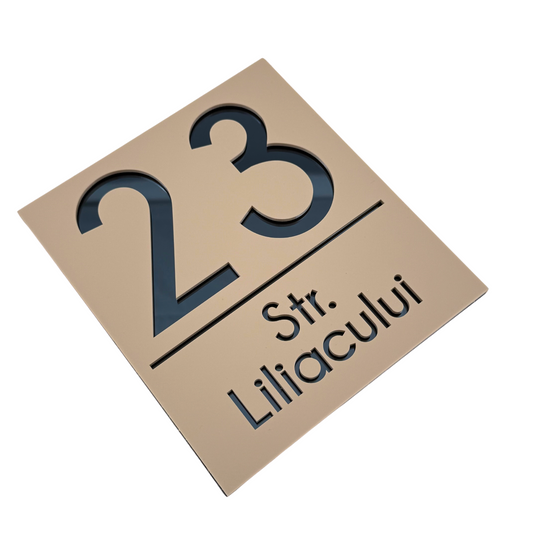 PREMIUM HOUSE NUMBER - Cream colour Satin Anthracite Grey Mirror - 18×16 cm