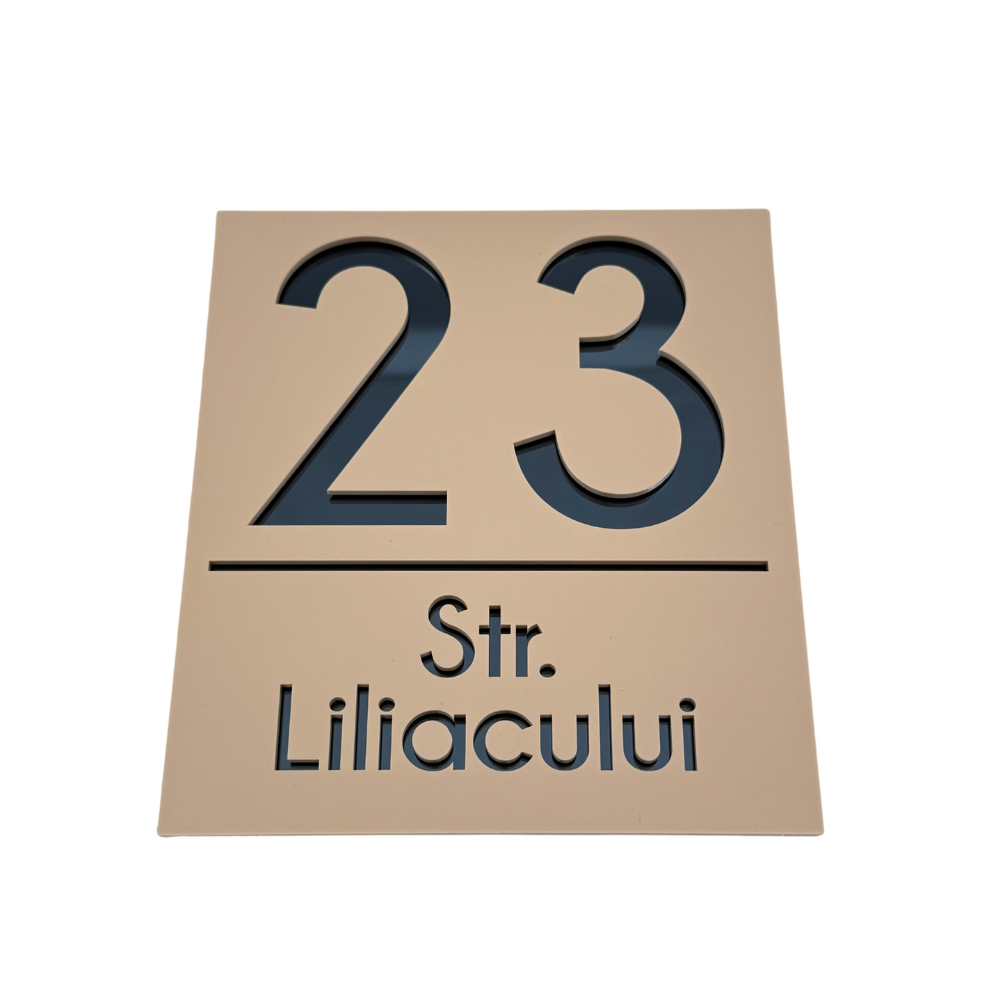 PREMIUM HOUSE NUMBER - Cream colour Satin Anthracite Grey Mirror - 18×16 cm
