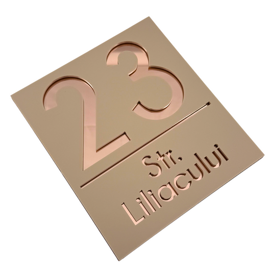 PREMIUM HOUSE NUMBER - Cream colour Satin Rose Gold Mirror - 18×16 cm