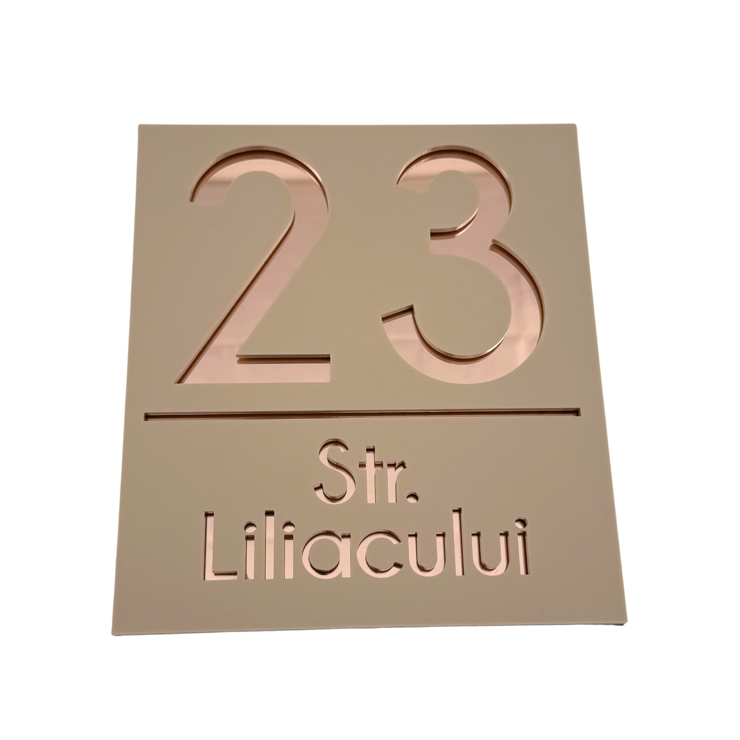 PREMIUM HOUSE NUMBER - Cream colour Satin Rose Gold Mirror - 18×16 cm