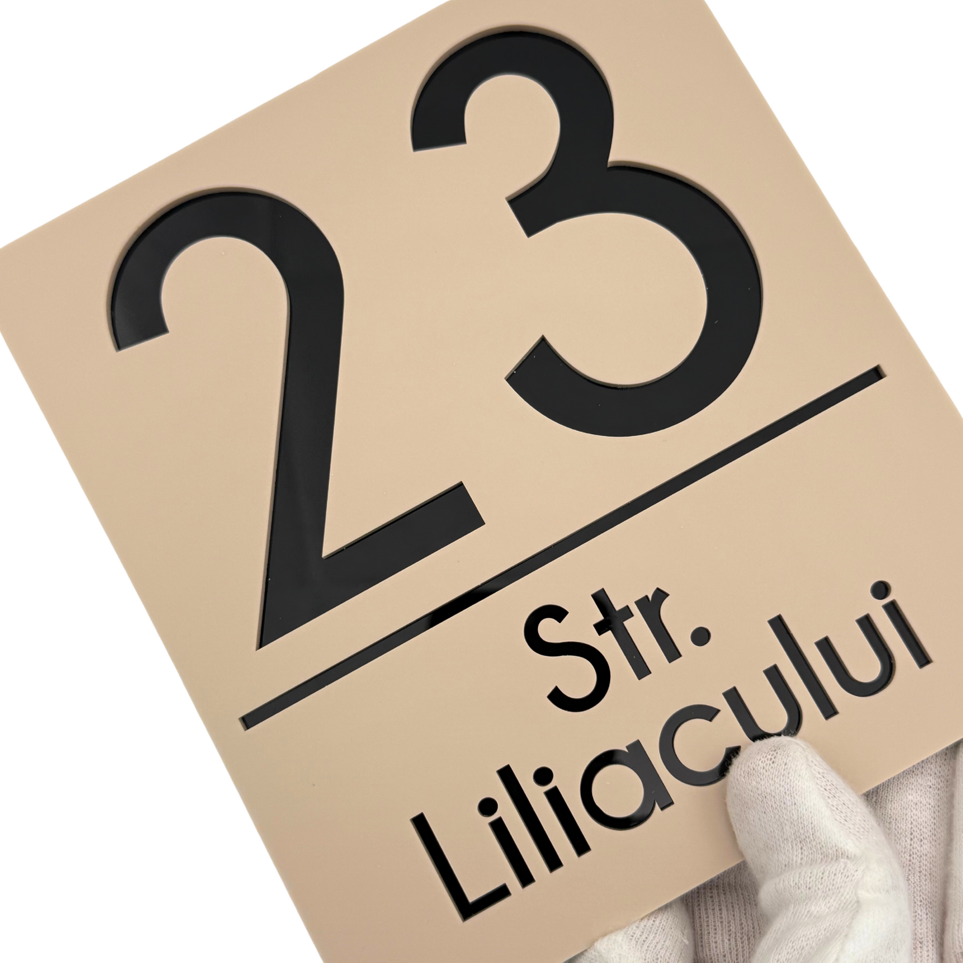PREMIUM HOUSE NUMBER - Cream colour Satin Glossy Black - 18×16 cm
