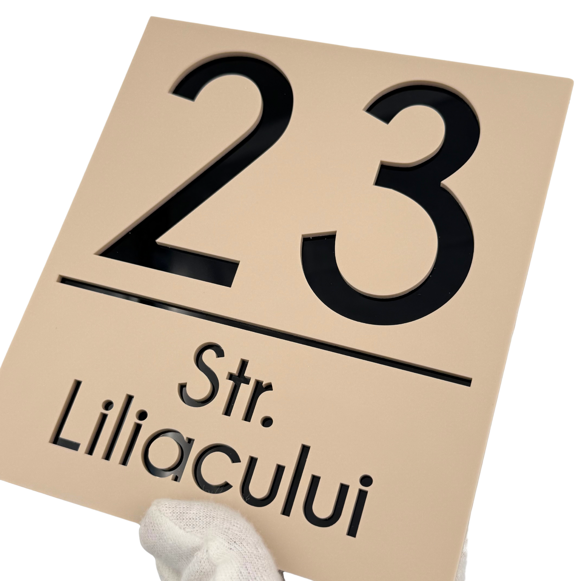 PREMIUM HOUSE NUMBER - Cream colour Satin Glossy Black - 18×16 cm