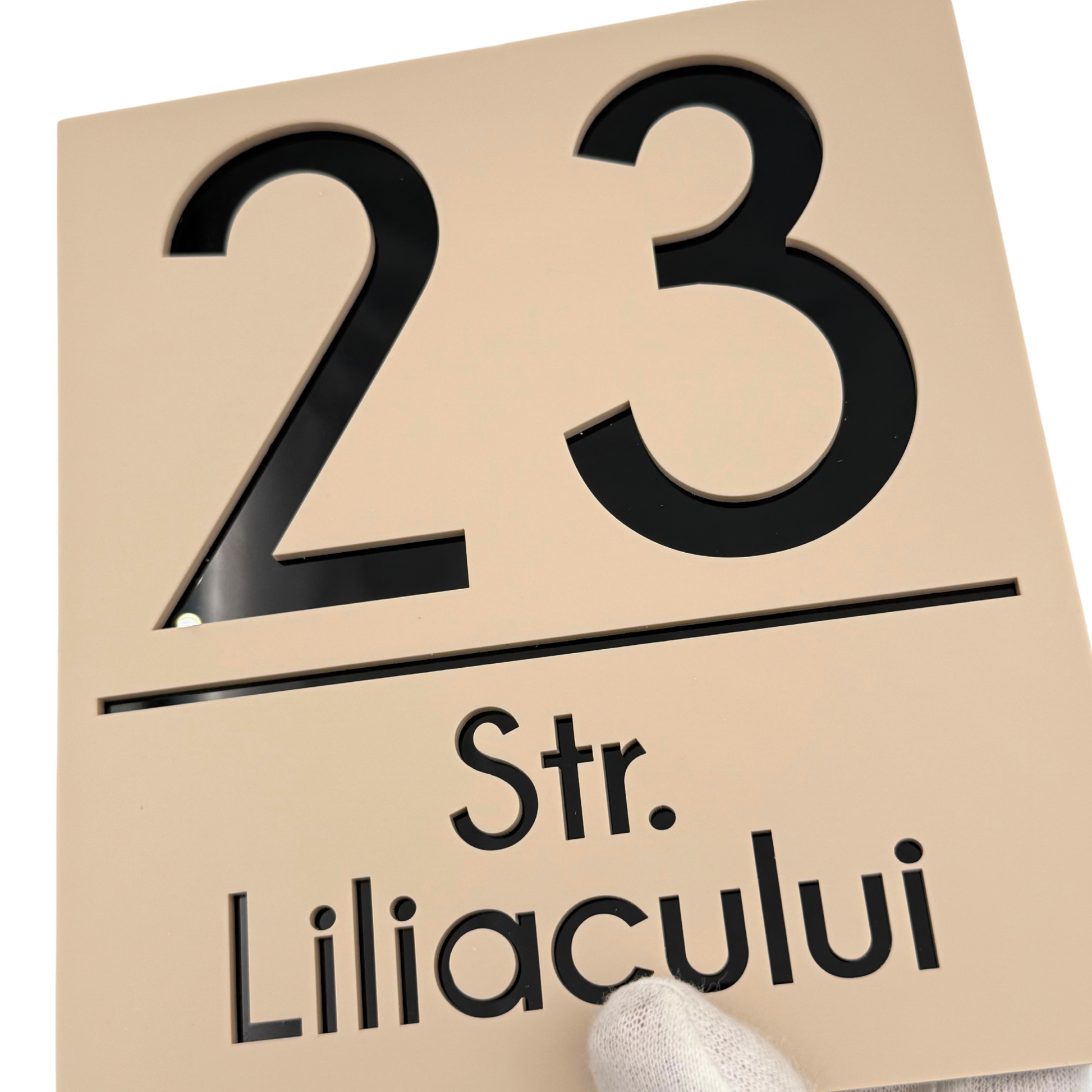 PREMIUM HOUSE NUMBER - Cream colour Satin Glossy Black - 18×16 cm
