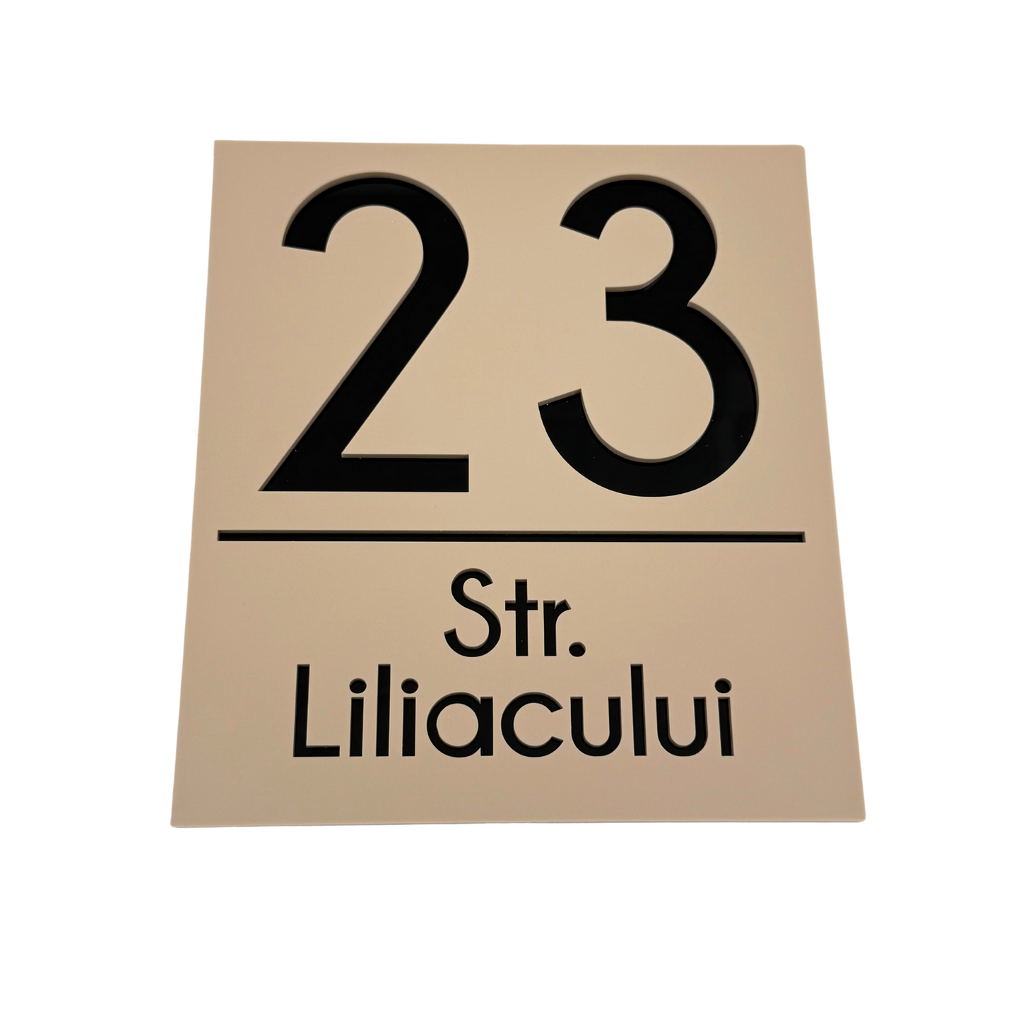 PREMIUM HOUSE NUMBER - Cream colour Satin Glossy Black - 18×16 cm