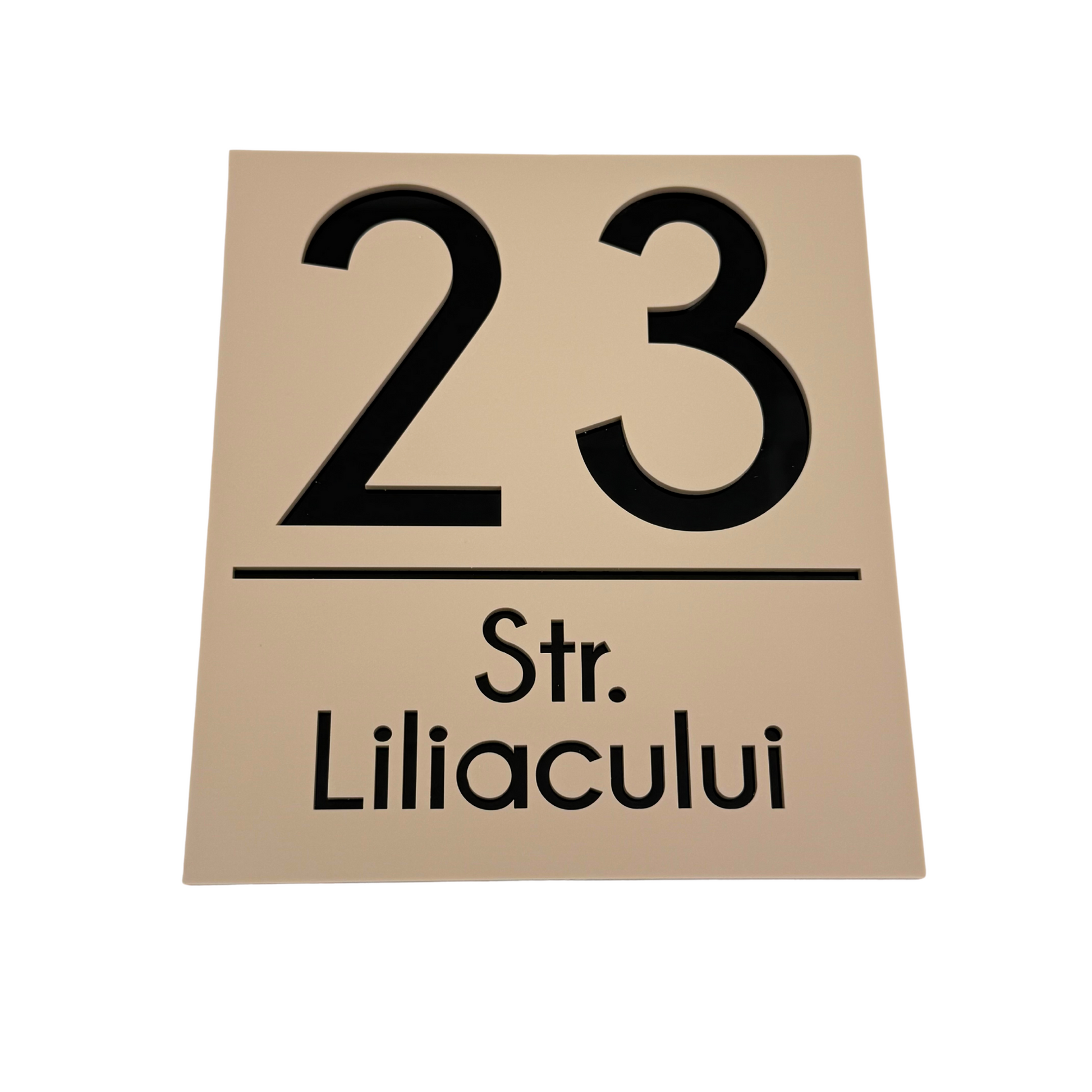 PREMIUM HOUSE NUMBER - Cream colour Satin Glossy Black - 18×16 cm