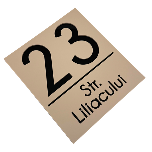 PREMIUM HOUSE NUMBER - Cream colour Satin Glossy Black - 18×16 cm