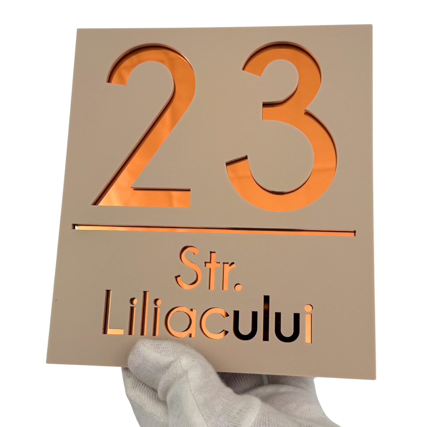 PREMIUM HOUSE NUMBER - Cream colour Satin Copper Mirror - 18×16 cm