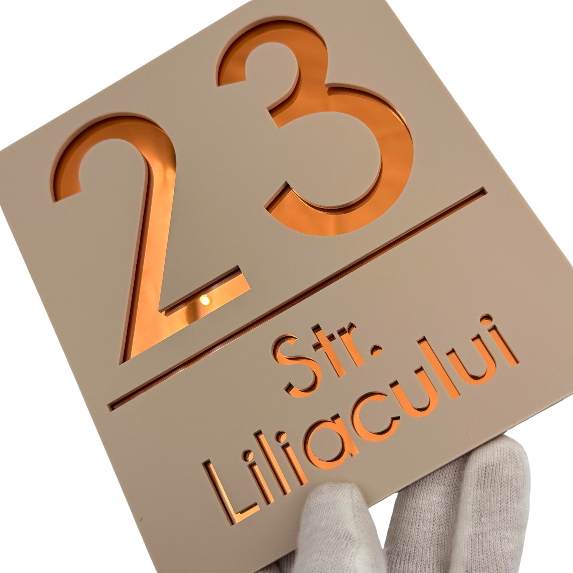 PREMIUM HOUSE NUMBER - Cream colour Satin Copper Mirror - 18×16 cm