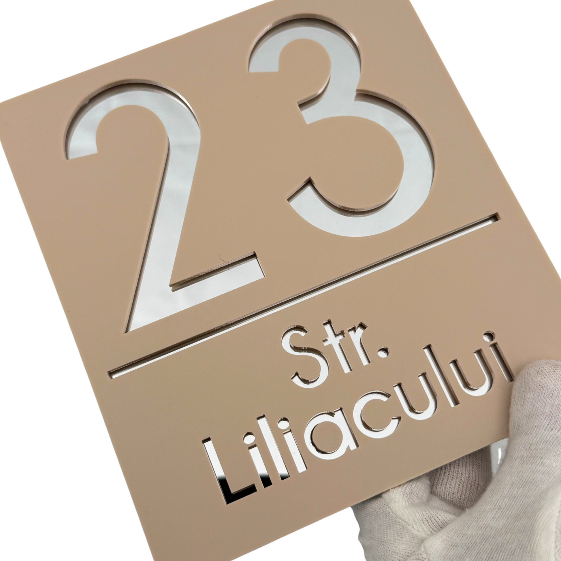 PREMIUM HOUSE NUMBER - Cream colour Satin Silver Mirror - 18×16 cm