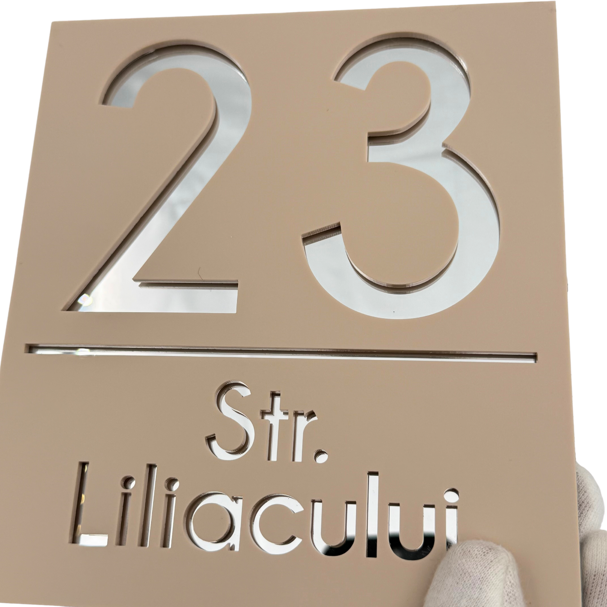 PREMIUM HOUSE NUMBER - Cream colour Satin Silver Mirror - 18×16 cm