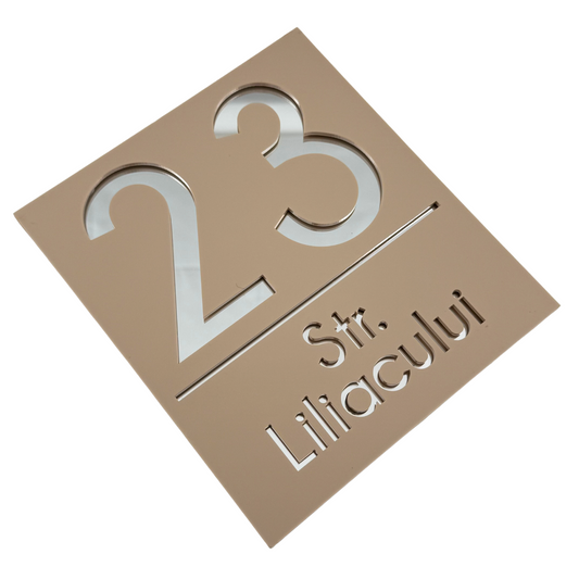 PREMIUM HOUSE NUMBER - Cream colour Satin Silver Mirror - 18×16 cm