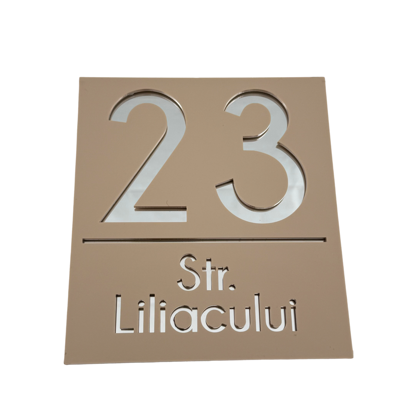 PREMIUM HOUSE NUMBER - Cream colour Satin Silver Mirror - 18×16 cm