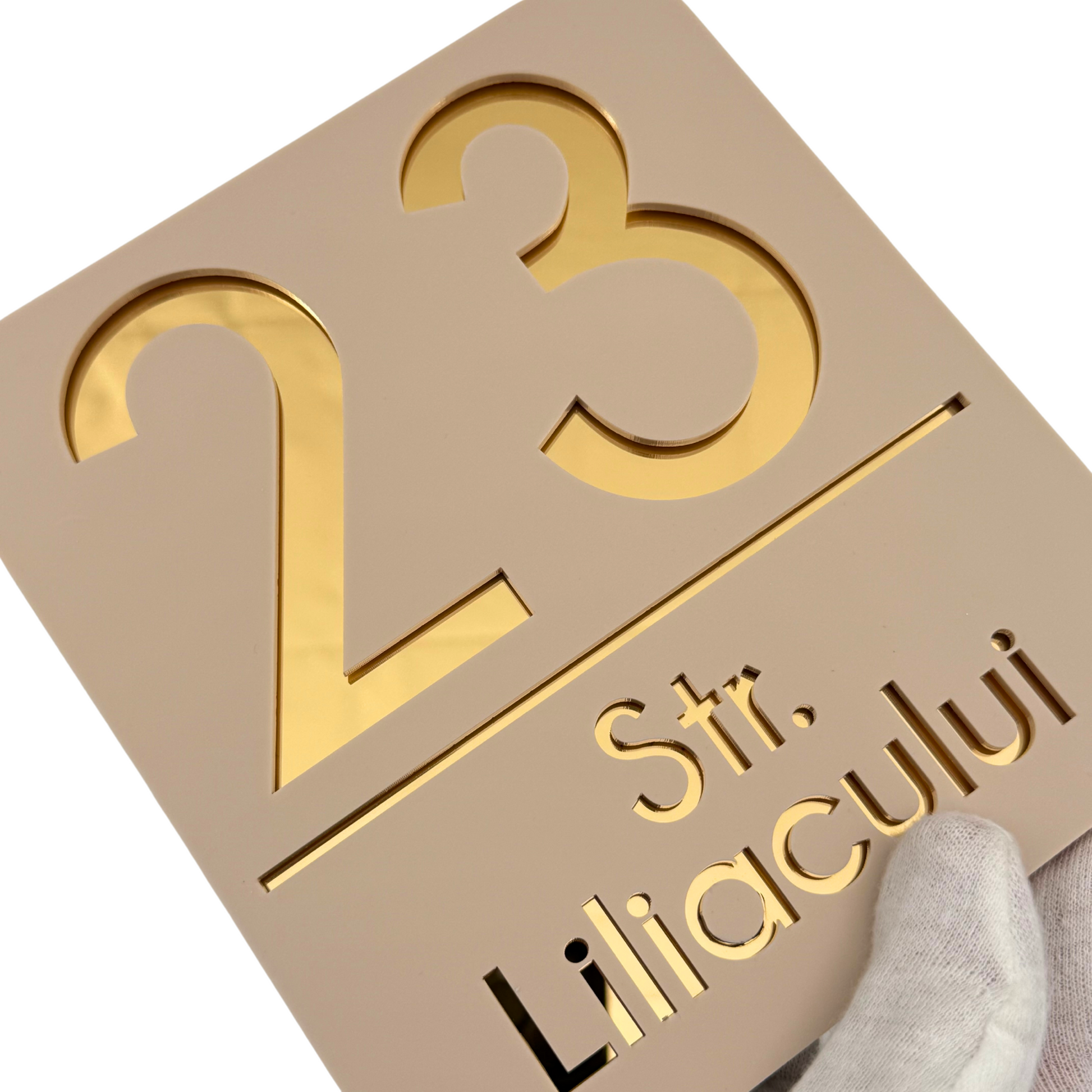PREMIUM HOUSE NUMBER - Cream colour Satin Gold Mirror - 18×16 cm