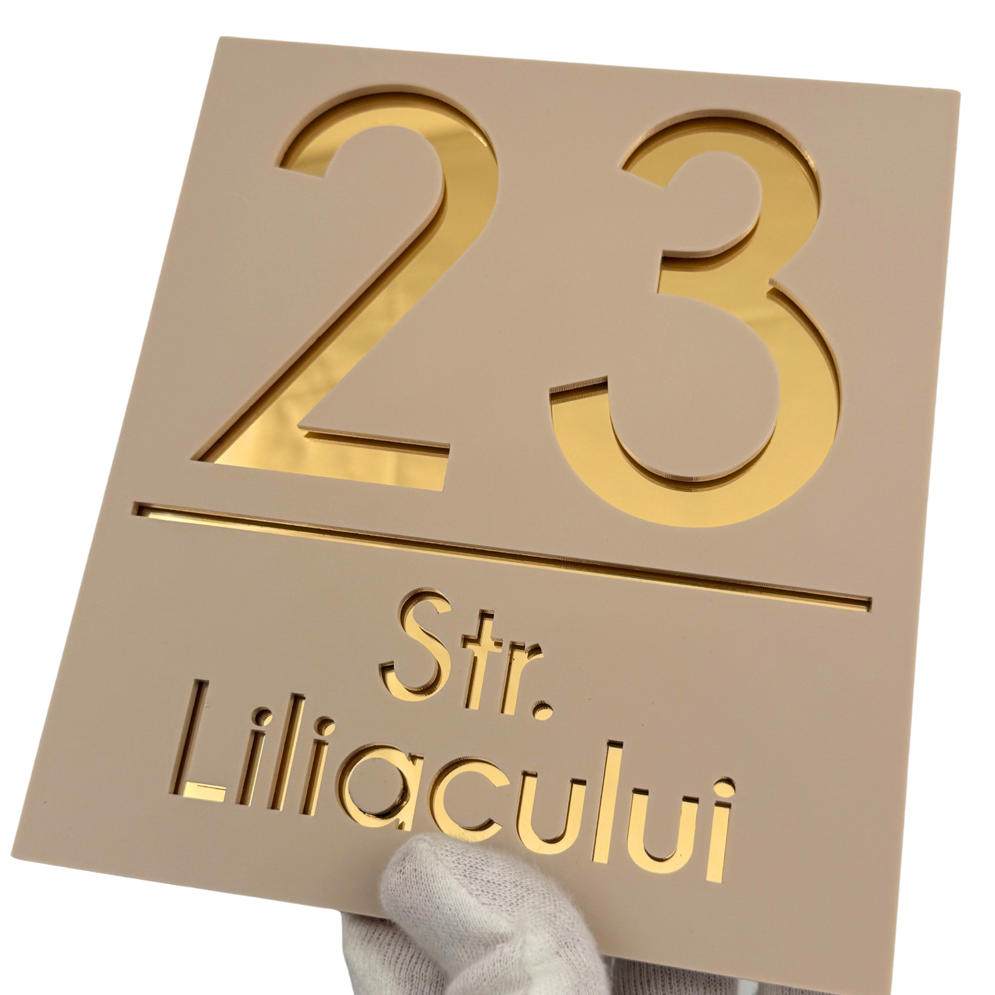 PREMIUM HOUSE NUMBER - Cream colour Satin Gold Mirror - 18×16 cm