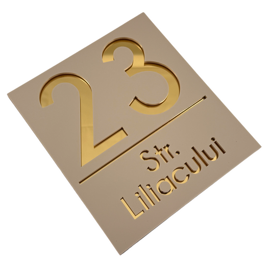 PREMIUM HOUSE NUMBER - Cream colour Satin Gold Mirror - 18×16 cm