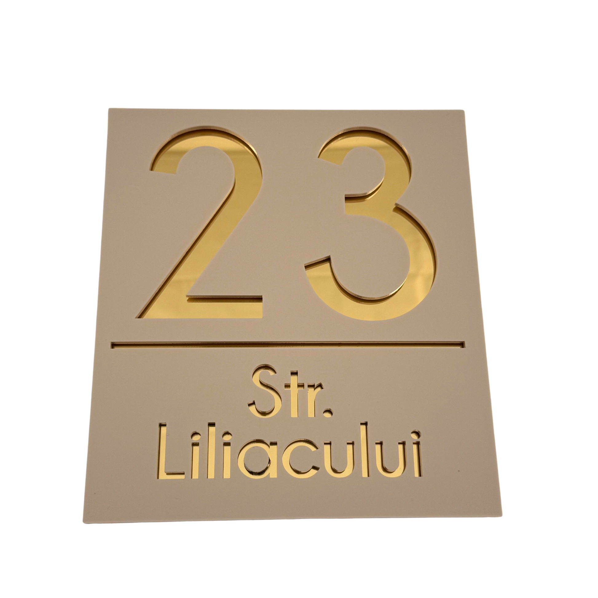 PREMIUM HOUSE NUMBER - Cream colour Satin Gold Mirror - 18×16 cm